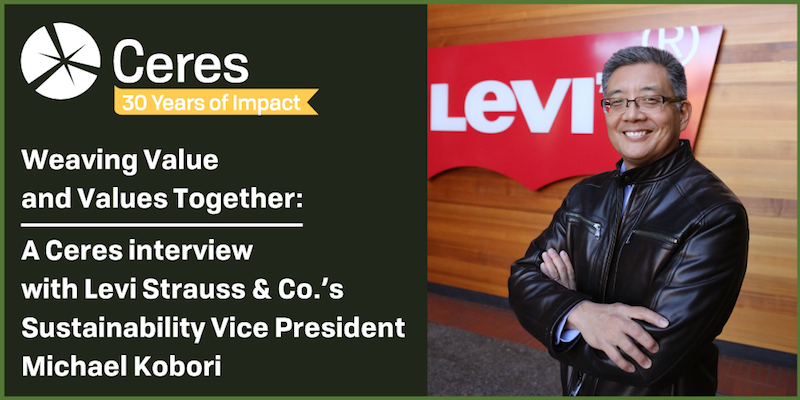 CeresNews's tweet photo. As part of our 30th anniversary series @KoboriGrillsCSR highlights how @LeviStraussCo has worked with Ceres to become a leading voice on tackling #climatechange. #30YearsofImpact https://t.co/3VtG6gNwVF https://t.co/Mal9grTo3l