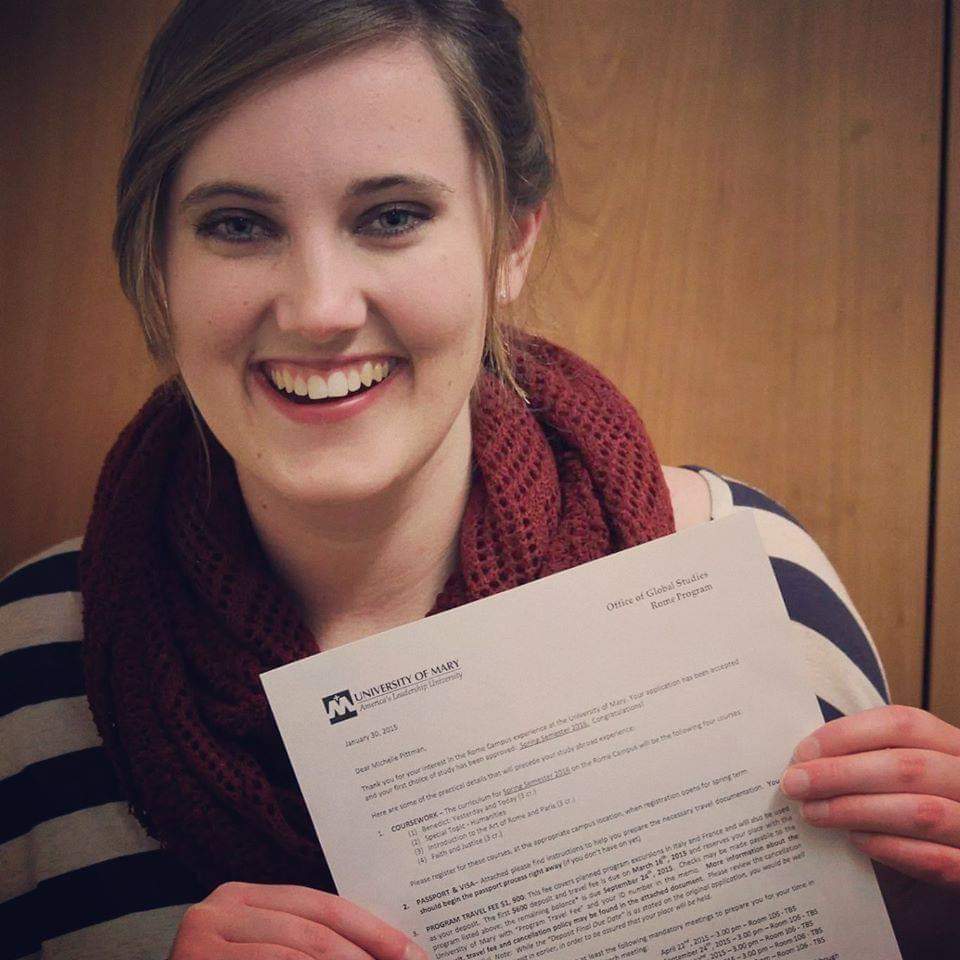 umaryalumni's tweet photo. A scholarship for Catholic Studies students has been established in memory of Michelle Pittman '18, a UMary student who died of brain cancer on 3/1/19, at age 22. To support her inspiring witness of faith and courage, you may donate @ https://t.co/g1TRyKVUN6 or call 763-453-7961. https://t.co/pAM375alv8