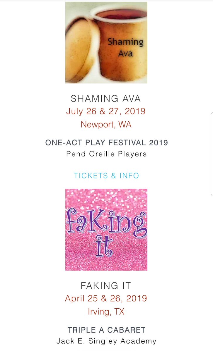 lisabrunaplays's tweet photo. This weekend my play FAKING IT is getting a student performance in Irving, TX. And I just learned my play SHAMING AVA will be performed in Newport, WA in July. Happiness is knowing my characters are out traveling the country even if I don't get to go with them. #WritingCommunity https://t.co/NzcCFd3cV1