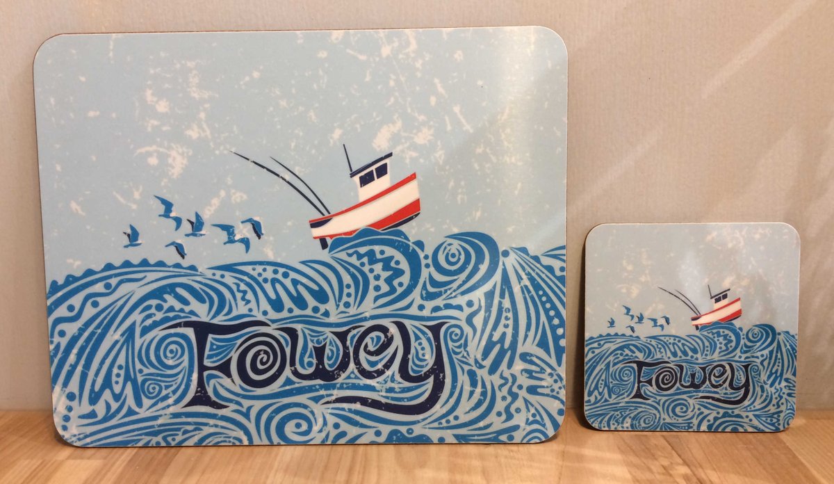 NEW IN! Our own bespoke design of Fowey place mats and coasters. Melamine fronts with a cork base. The perfect table top accompaniment for a lover of Fowey.