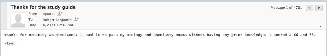 Creditsforless's tweet image. HUGE Congrats to Ryan! He passed both Biology and Chemistry. Great job on your #CLEPS.