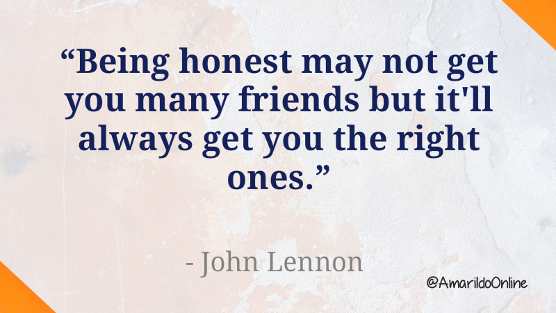 PositivityMstry's tweet photo. "Being honest may not get you many friends but it'll always get you the right ones." ~ John Lennon #quote #quotes #quotestoliveby #FridayMotivation #AmarildoOnline https://t.co/pcppnIVGxI