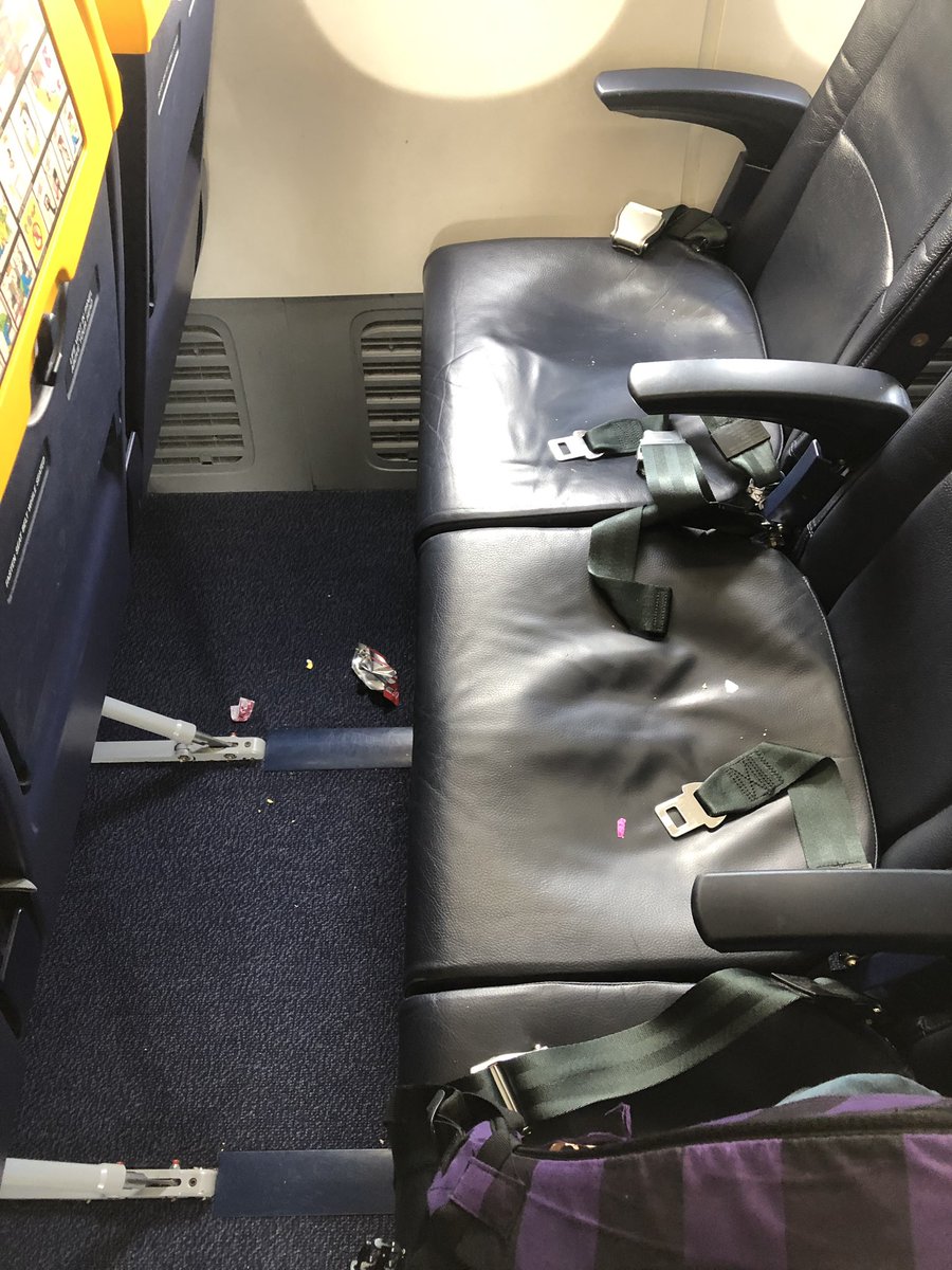 KateStuart20's tweet photo. @Ryanair £20 for a wheelie suitcase, £8 to choose your seat... do we also have to pay for our seat to be cleaned? Unacceptable and downright lazy... the London underground looked cleaner than our seats... sort it out! https://t.co/EBU92Voayn