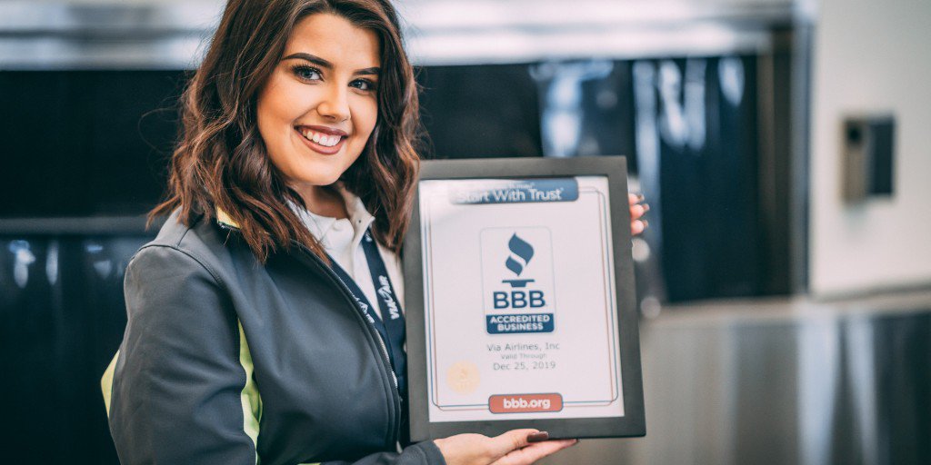 FlyViaAir's tweet image. 🎉Announcing our official #BetterBusinessBureau #Accreditation— a 1st in the industry according to @BBBCFL! 

✈️ We look forward to building a better airline by serving each &amp;amp; every one of our guests better each day.

#BBB #FlyViaAir #ViaAirlines #FridayThoughts #FlyDayFriday