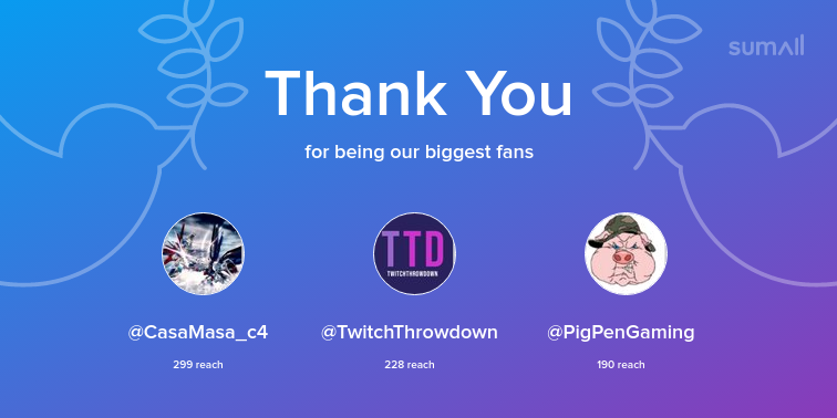 DropNtheHAMM3R's tweet photo. Our biggest fans this week: @CasaMasa_c4, @TwitchThrowdown, @PigPenGaming. Thank you! via https://t.co/aBaEaZwj1T https://t.co/CfvKHqjkD8