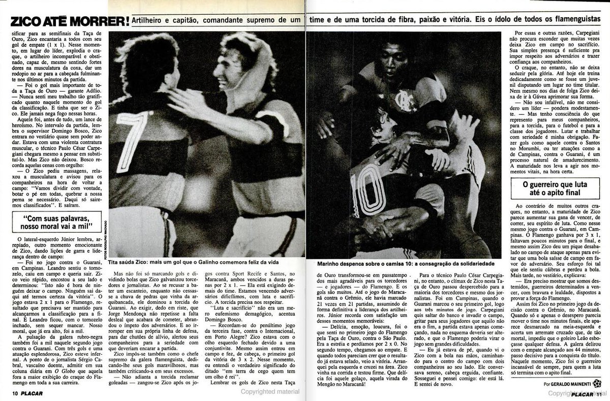 flahistoria's tweet photo. Abril 1982 #flahistoria 🏆🔴⚫
[🗞 Revista Placar | no. 623]

Uma vez Zico... @Galinho1953 até morrer!

#GRExFLA #Br82 https://t.co/65jZKYNyDV