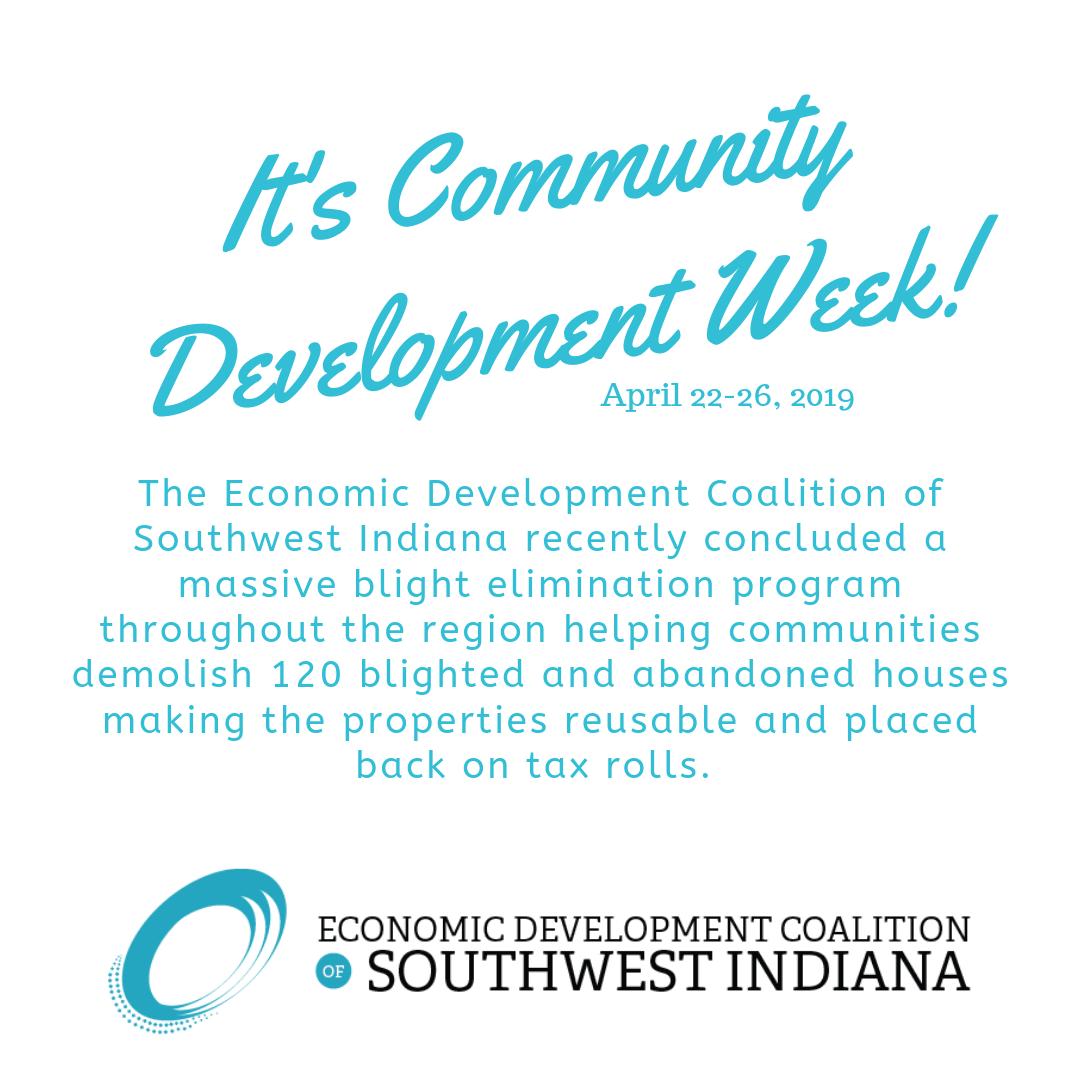 SouthwestIN's tweet photo. It's Community Development Week!  Fighting blight is a problem many Midwestern communities face.  @SouthwestIN is grateful for the @IHCDA programs offered that help rid communities of abandoned and dilapidated homes. #Fightblight #CDWeek2019 #IndianasGreatSW https://t.co/93brWqECpF