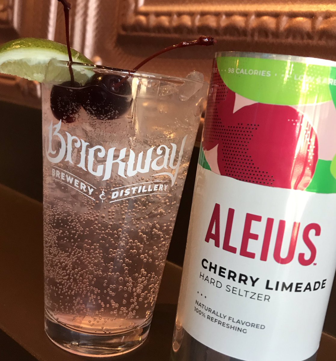 DrinkBrickway's tweet photo. We just approved the Aleius Cherry Limeade Hard Seltzer can proof. Cross you fingers and we should have this is stores in three weeks. It came out at 98 calories, 1 carb, 0 sugar 4.8% abv, and gluten free. Whatโs not to love? #drinkbrickway #aleius https://t.co/Rzfs0Z6uRM