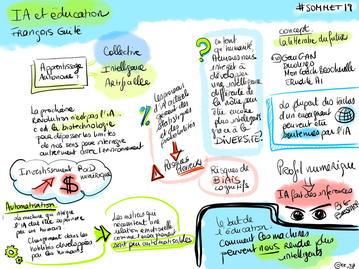 ce_gp's tweet photo. IA en éducation par le toujours aussi inspirant @FrancoisGuite, on aurait pu l’ecouter nous en parler encore et encore ! merci! #sommet19 https://t.co/45bfW9PL9O