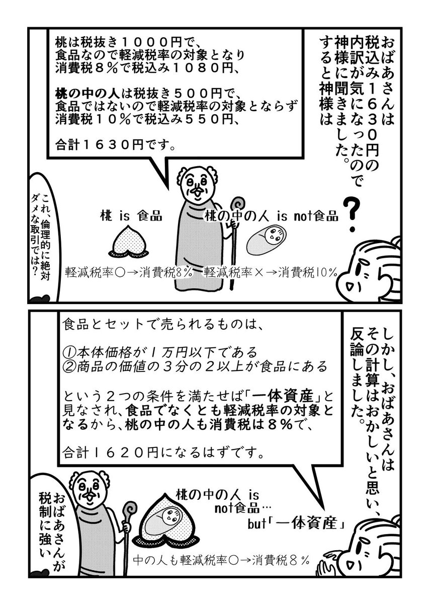 １０月に消費税が１０％に増税するのに伴って始まる軽減税率制度に対応した桃太郎まんが　①／② 