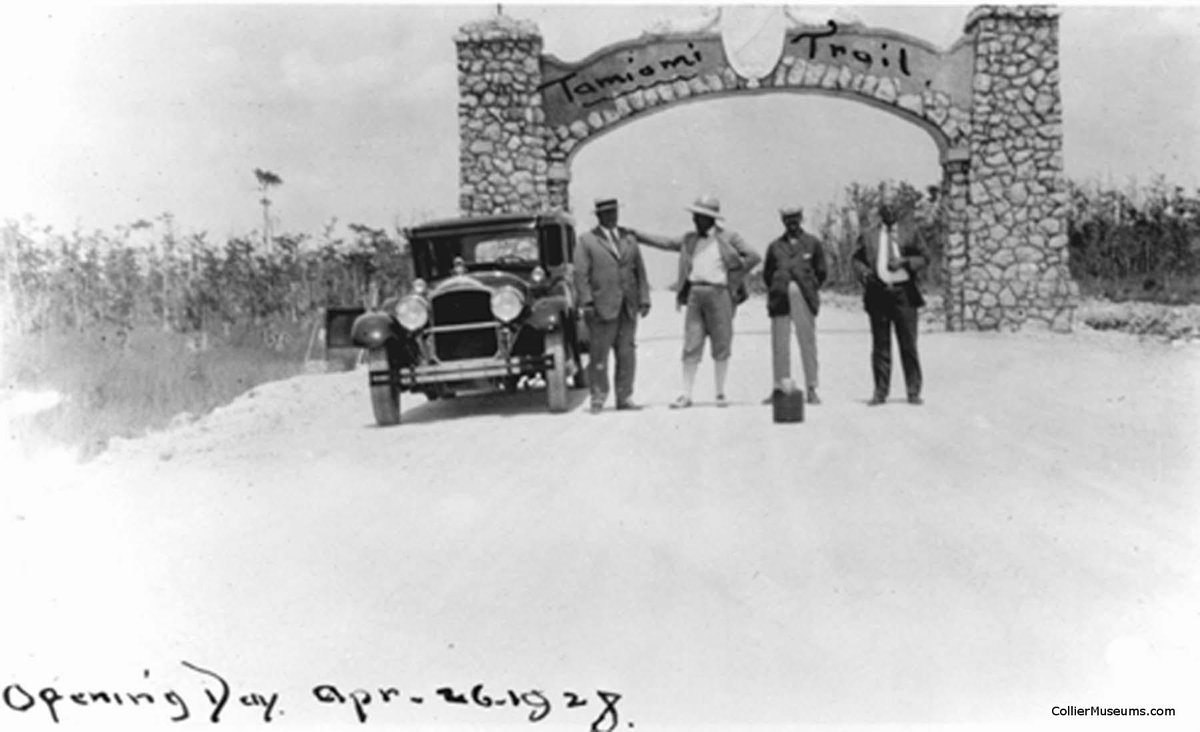 CollierMuseums's tweet photo. #FBF Archway between #CollierCounty & #DadeCounty on the opening day of the #TamiamiTrail April 26, 1928. Don't forget to join us tomorrow down in #EvergladesCity for the 91st Anniversary Celebration! https://t.co/eJxVlf9Ah6 #CollierCountyHistory #CollierMuseums https://t.co/pJmOzUcvDA