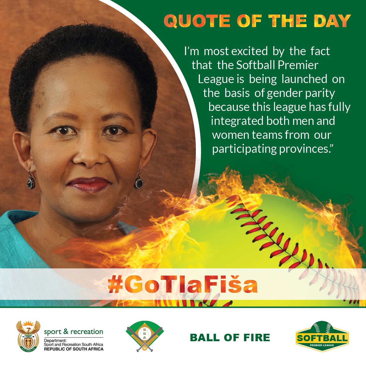 #QuoteOfTheDay: “I’m most excited by the fact that the Softball Premier League is being launched on the basis of gender parity because the league has fully integrated both men and women teams from our participating teams.” Min <a href="/TokozileXasa/">Tokozile Xasa</a> ##GoTlaFiša #SoftballPremierLeague