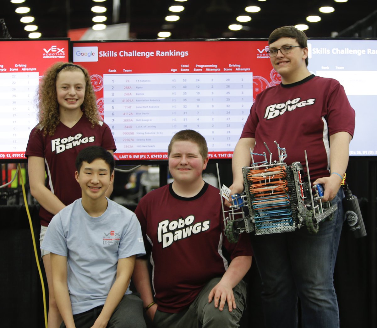 FRCRoboDawgs's tweet image. The RoboDawgs are at the VEX World Championship!  Great start with Robot Skills Challenge yesterday - three of our teams are in the top 30 Skills teams!