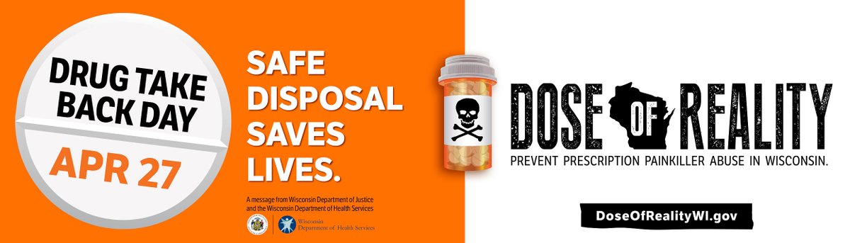 Just a reminder that tomorrow is Drug Take Back Day. Find a location near you to dispose of unused and unneeded medications here: doseofrealitywi.gov/drug-takeback/…
#TakeBackWI #TakeBackDay