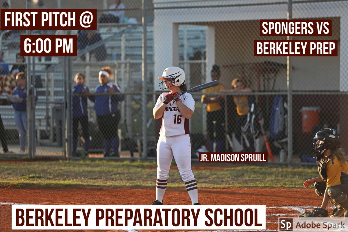 Good Morning, it’s game day!! Your Lady Spongers take the road and head to Berkeley Preparatory School for a non-conference match up at 6pm #SpongerNation