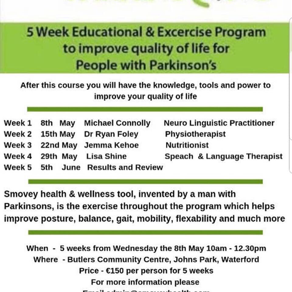 SmoveyHealth's tweet photo. Spaces are booking up for our next 5 week Helping People with #parkinsons course. 5 weeks of professionals, #pd specific exercises and education on how to improve your life with Parkinson’s. This is also open to anyone with any #neurological #disorder #ms #huntingdons #stroke https://t.co/pcvckfxTg2