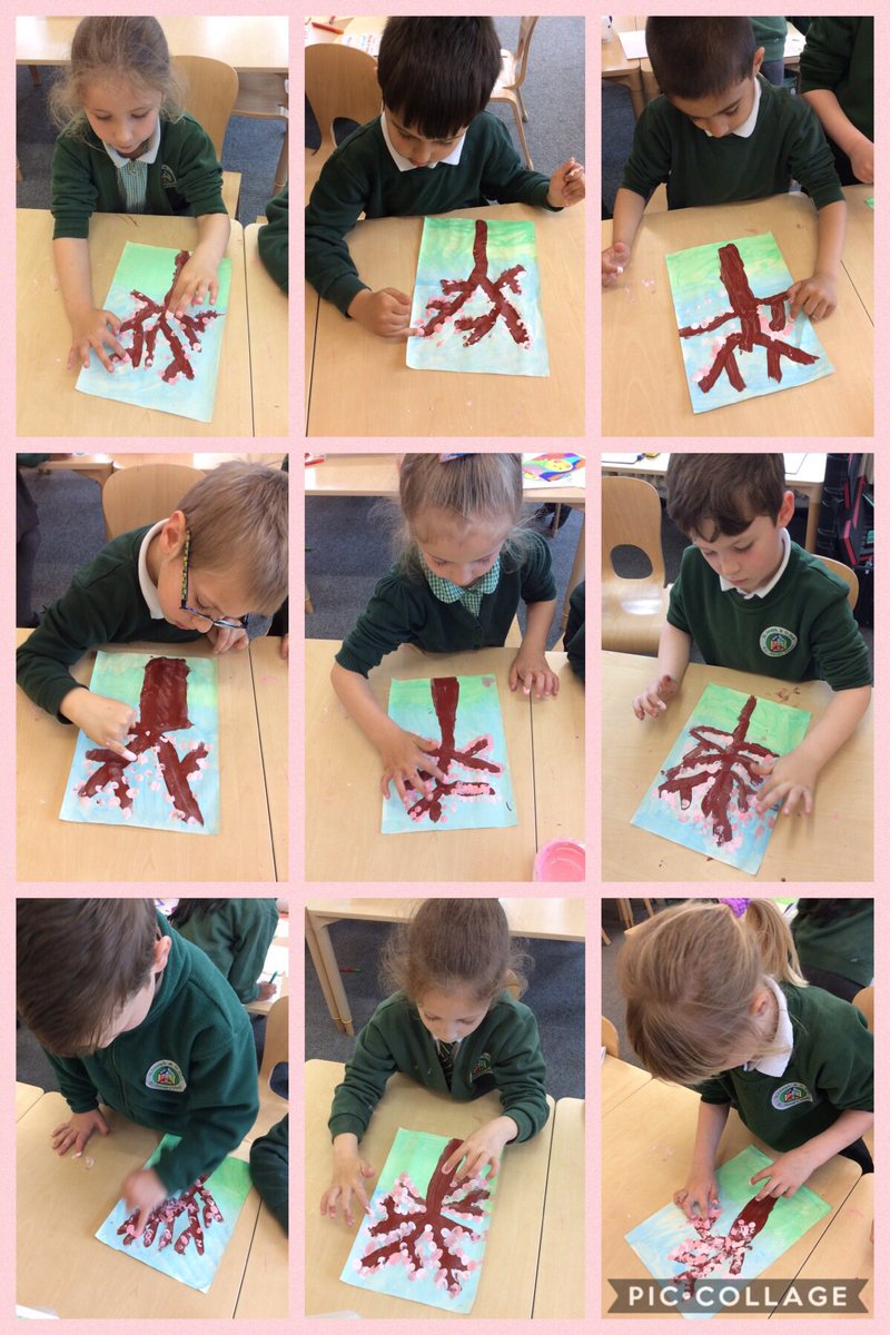 We talked about Spring and what happens to the trees at this time of year. We then looked around our school grounds at the beautiful blossom trees and painted our own version of them #sjsb @StJosephStBede #parenthub #spring #blossomtrees