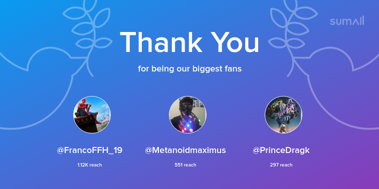 Fernand51247392's tweet photo. Our biggest fans this week: @FrancoFFH_19, @Metanoidmaximus, @PrinceDragk. Thank you! via https://t.co/lIx7zq251i https://t.co/7jqJQAdr6k