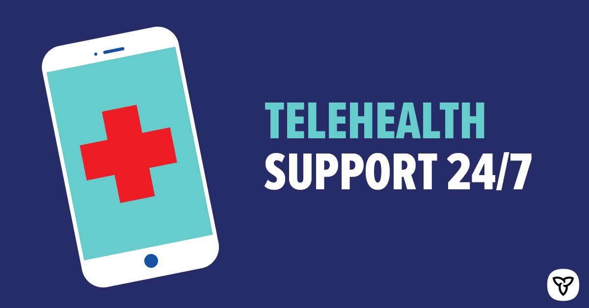 Telehealth support 24/7. Illustration of a mobile device with a red cross.