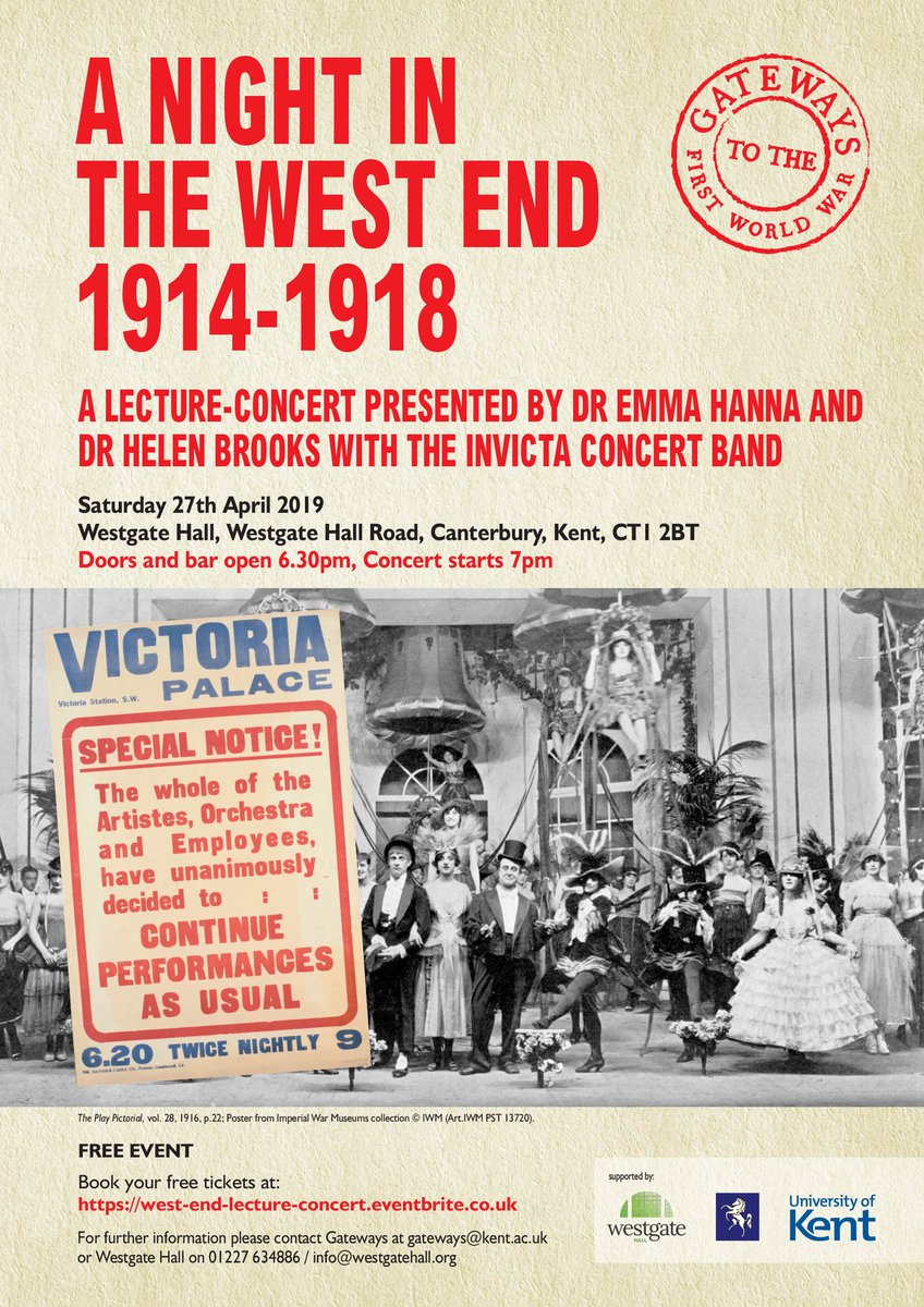 School of European Culture and Languages (@unikentsecl) on Twitter photo A few tickets left for tomorrowās FREE lecture-concert āA Night in the West End 1914-1918ā if youāre free tomorrow evening and looking for a good night out (with a bit of history thrown in!). <a href="/DrEmmaHanna/">Dr Emma Hanna</a> @drhelenbrooks
Book tickets: eventbrite.co.uk/e/a-night-in-tā¦
#kentpublicthinking A few tickets left for tomorrowās FREE lecture-concert āA Night in the West End 1914-1918ā if youāre free tomorrow evening and looking for a good night out (with a bit of history thrown in!). <a href="/DrEmmaHanna/">Dr Emma Hanna</a> @drhelenbrooks
Book tickets: eventbrite.co.uk/e/a-night-in-tā¦
#kentpublicthinking