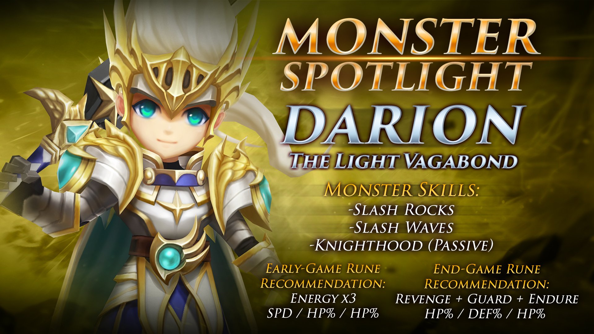 brug hektar hjørne تويتر \ summonerswarapp على تويتر: "#MonsterSpotlight #Darion - The Light  Vagabond One of the most used front line monsters in R5. He can help keep  your team alive with his passive by