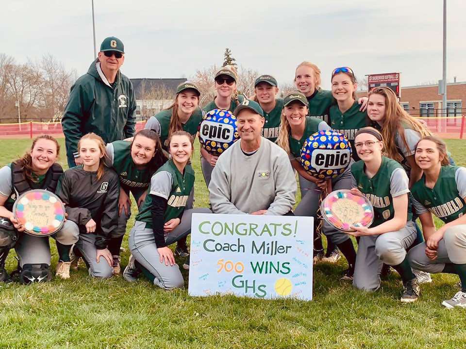 GFieldSoftball's tweet photo. A record of 500 wins for Coach Miller has been achieved as the Greenfield Softball team faced Shorewood last night! 💯+💯+💯+💯+💯 Congratulations Coach! Go Hawks!! https://t.co/dB1RIlxLuH