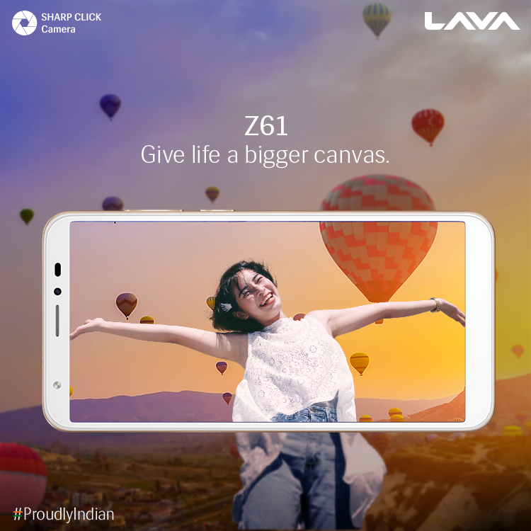 LavaMobile's tweet photo. From movies to videos, selfies to surfing… your life is only getting bigger.
Give it the perfect canvas to evolve, get the new Lava #Z61, with its 18:9 HD+ Full Screen Display.
Starting from ₹ 4,999 https://t.co/jYnJw3ViH6
#ProudlyIndian https://t.co/gHsGZVyDfs