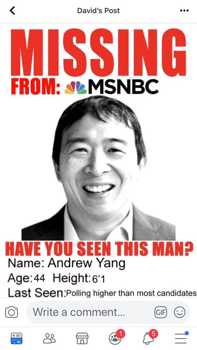 Hahahaha , this is so cool. Why does MSNBC repeatedly omit Andrew Yang from the Democratic Condidate list？