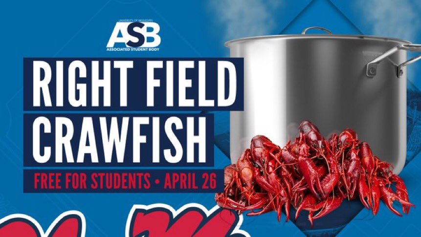 🚨STUDENTS🚨 

Free Crawfish in Right Field tonight, thanks to <a href="/OleMissASB/">Ole Miss ASB</a> ‼️ Gates open at 4:30 PM.