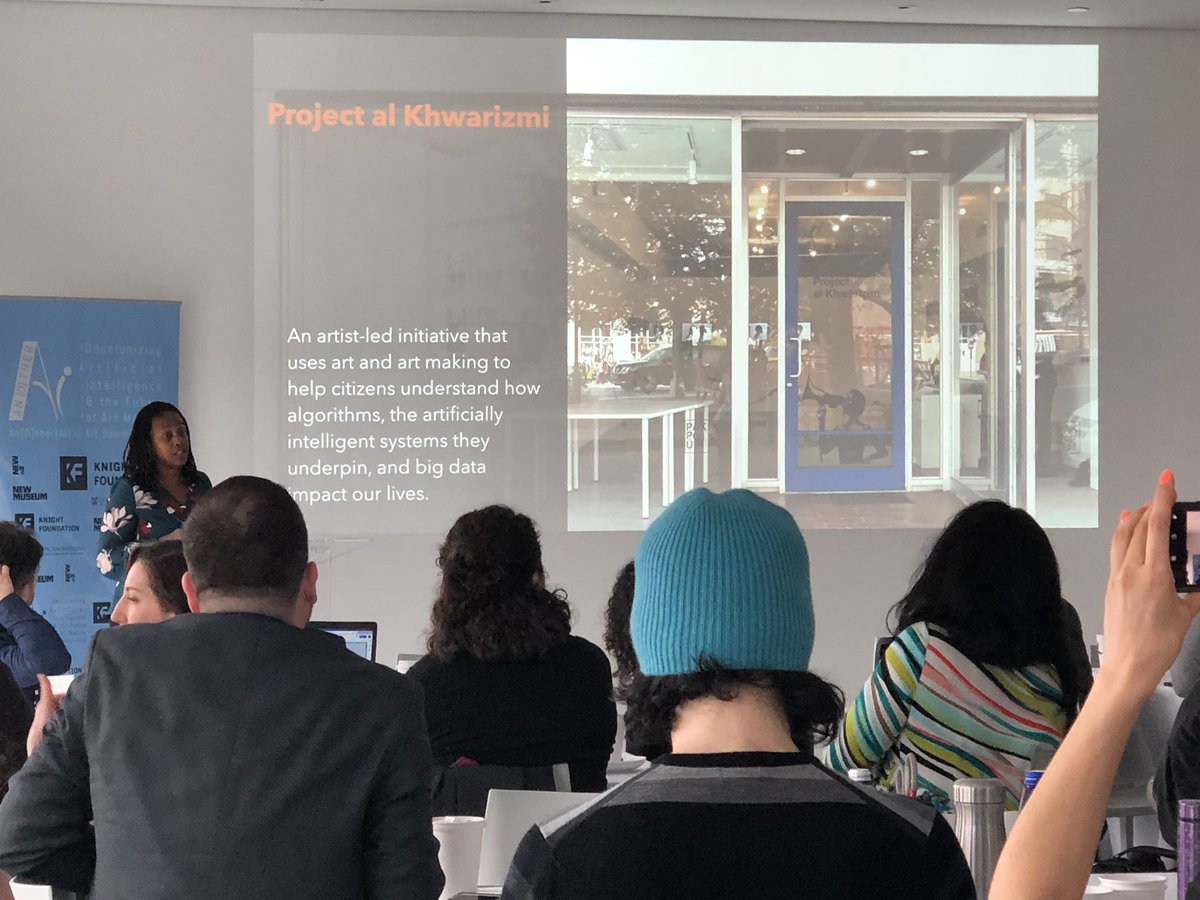 carlagannis's tweet photo. Algorithms for living : What does AI need from you? Asking AI what you need. Making sure tech is getting into hands outside of just the academy >> to underserved communities! // Brilliant talk by @stephdink presenting at @AnotherAIinArt #anOtherai https://t.co/kOztWJwrqE
