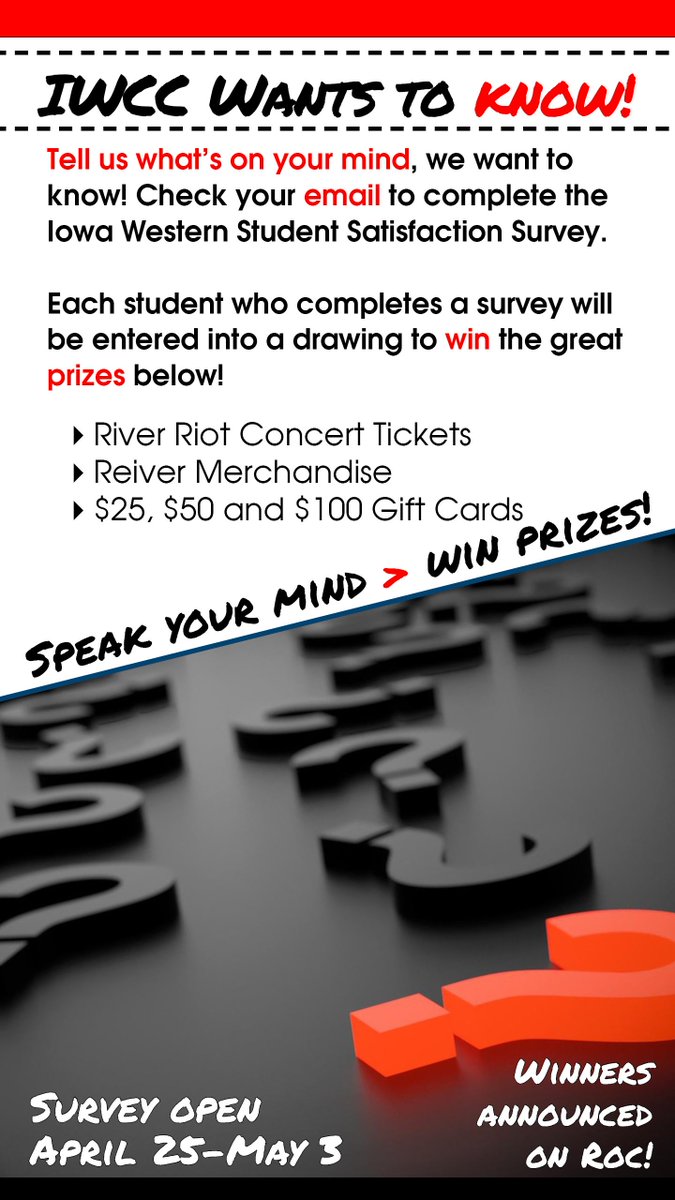 CarverKolay's tweet photo. We want to hear from you! Your honest feedback is imperative to helping us make IW a better place for the next students! Please take time to complete the survey that was sent to your IWCC email. @iwccreslife https://t.co/KoEe6ydgDT