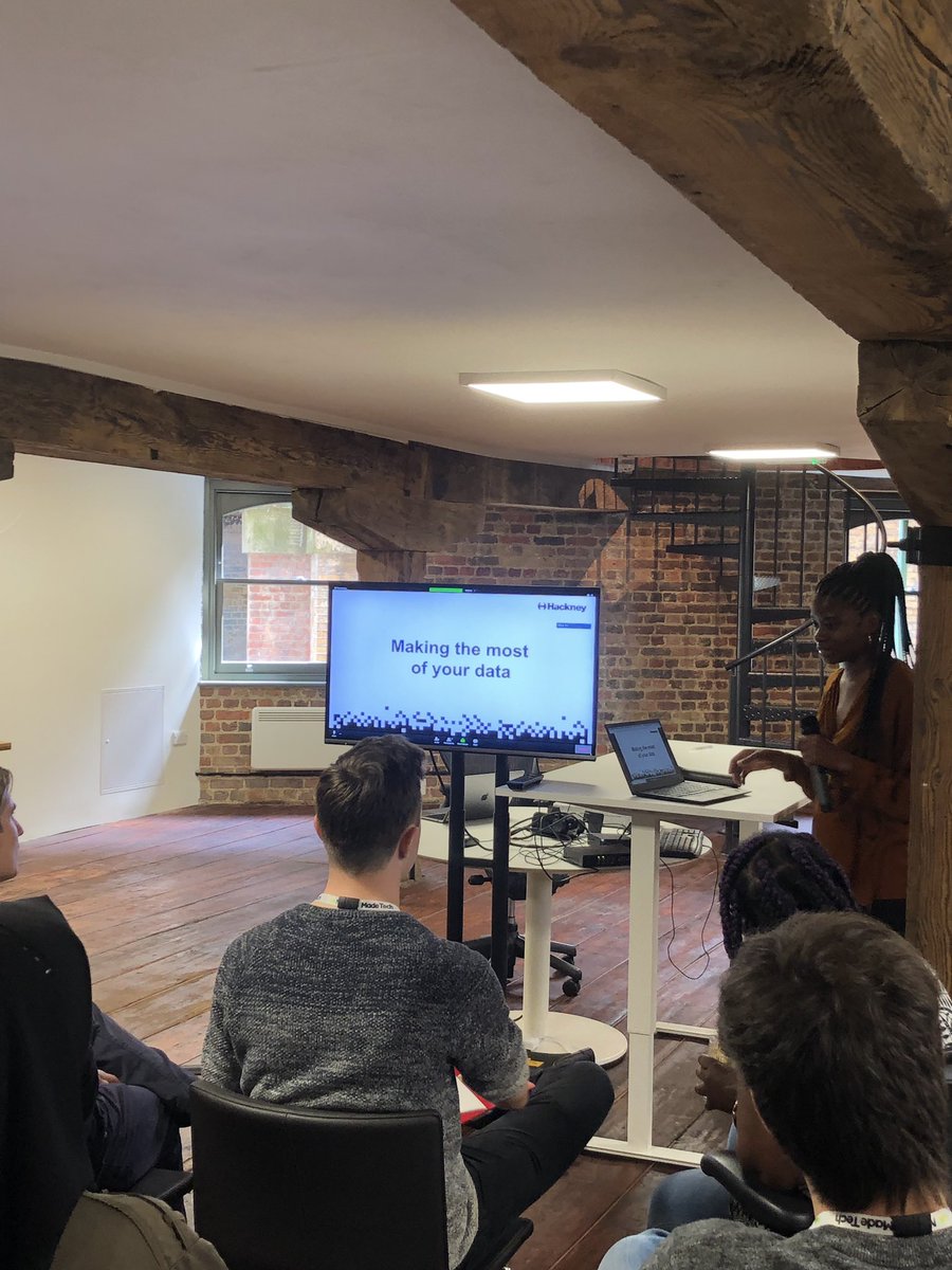 madebycatem's tweet photo. Next up Nadine showing us her work on data visualisation and engaging colleagues @hackneycouncil in her team’s work #madetech https://t.co/6y777nw1hW
