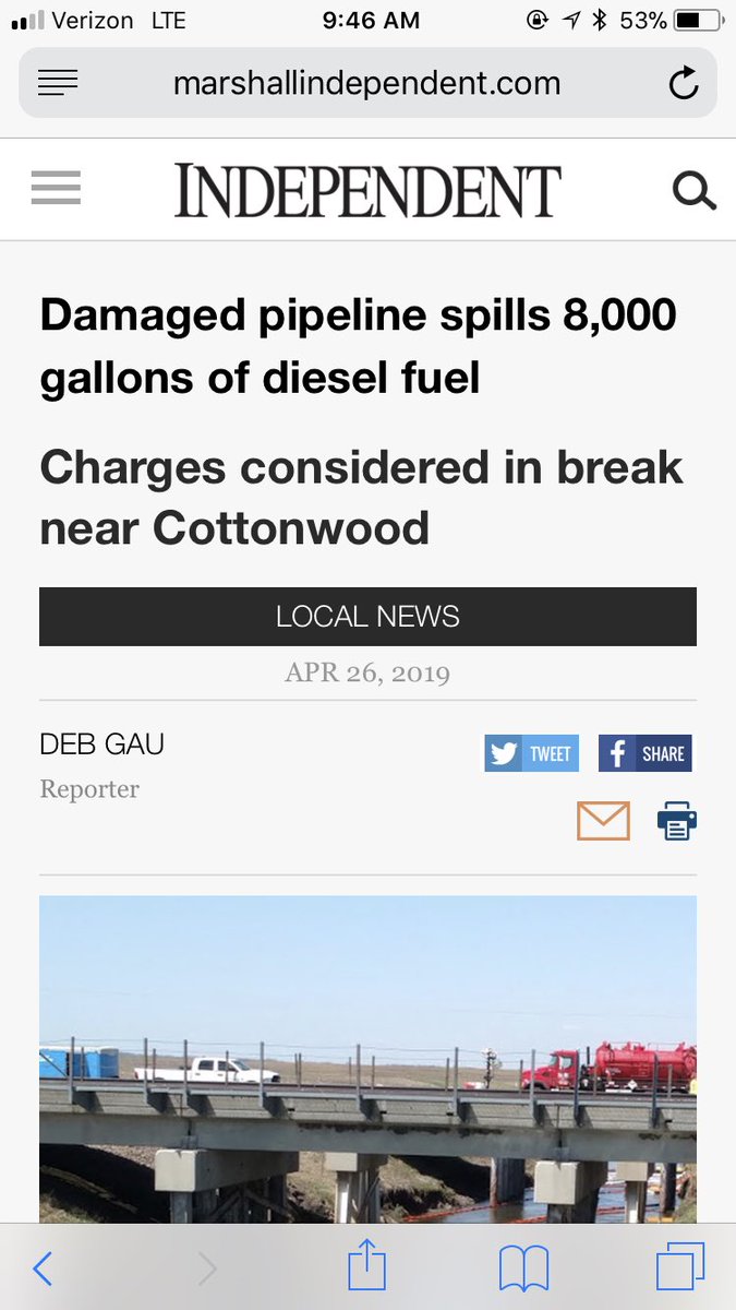 Diesel pipeline spill near Cottonwood last night (April 25th) around 11pm. Read Deb Gau’s article at marshallindependent.com/news/local-new…