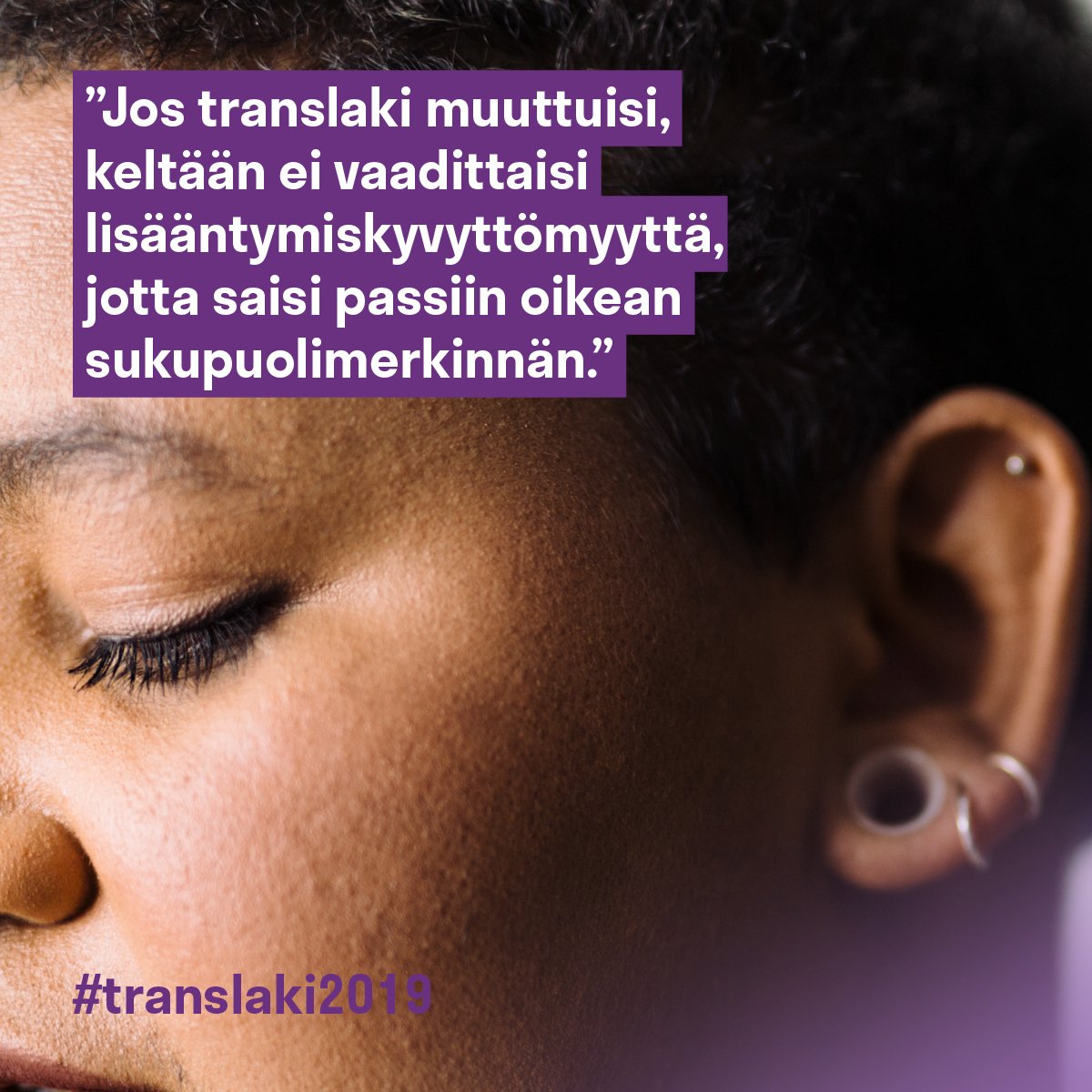 Translaki2019's tweet photo. Translain uudistuksen jälkeen juridisen sukupuolen korjaaminen ei vaatisi todistusta lisääntymiskyvyttömyydestä. Tehdään tästä tulevaisuudesta yhdessä totta. #translaki2019 https://t.co/AkEfbxgUq2