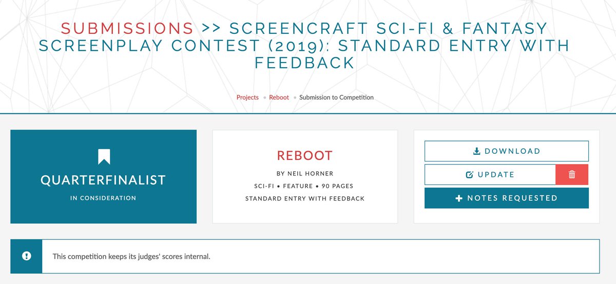 Imageynation's tweet image. Our feature film script "Reboot" has been selected as a quarterfinalist for the 2019 Sci-fi screenwriters competition at Screencraft.

Screencraft is one of the biggest screenwriting competitions in the world. So we are super excited to be selected among some of the worlds best!