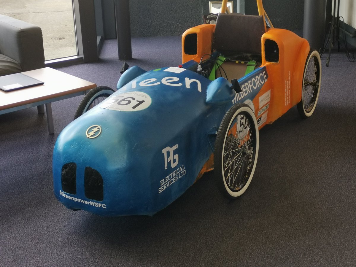 GreenpowerW's tweet photo. Eileen is now in reception ready for it to picked up tomorrow and also to display the car during open event tomorrow morning @WilberforceSFC from 9:30am - 12:30am. https://t.co/r298MLds5a