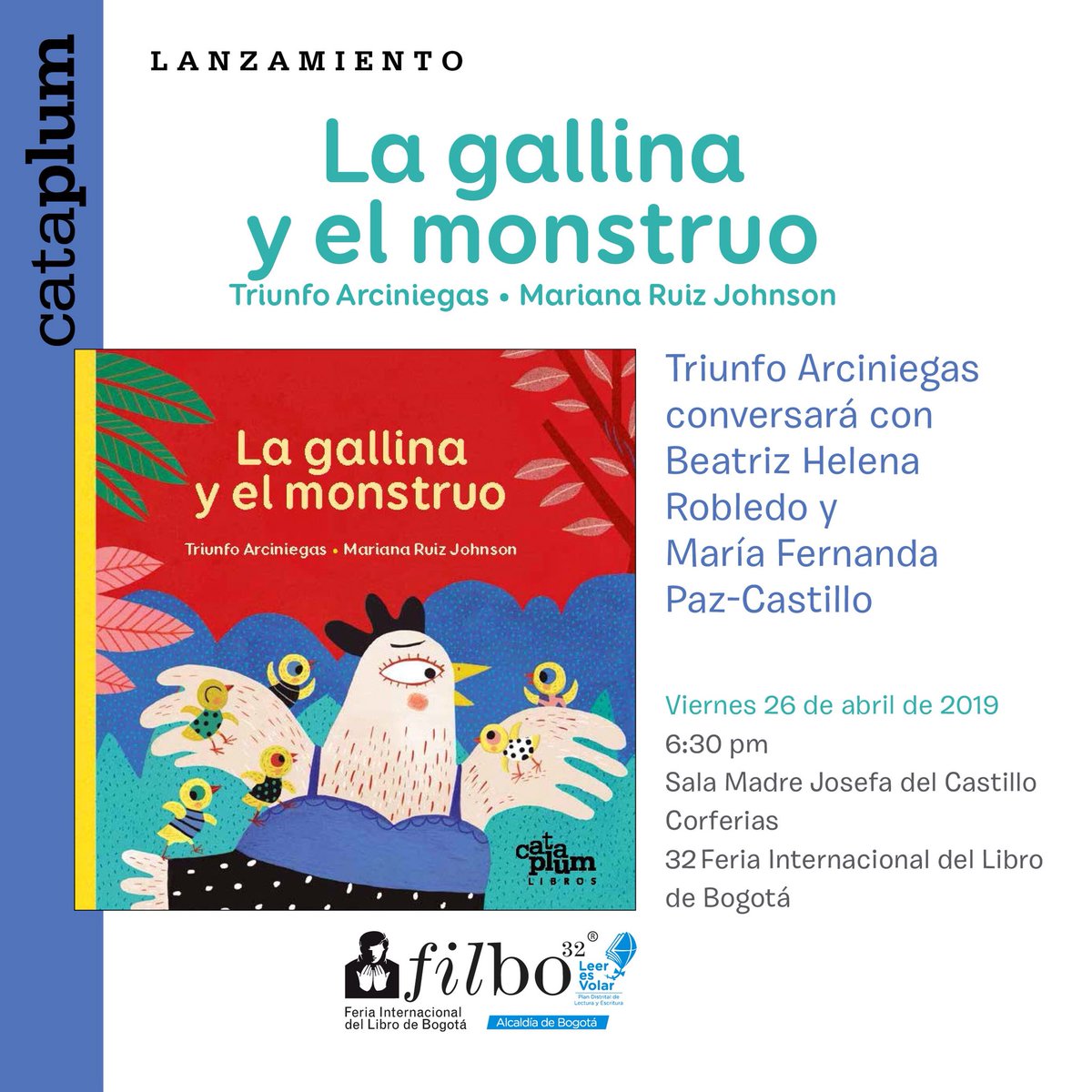 CataplumLibros's tweet photo. Hoy en la @FILBogota los esperamos para el lanzamiento de una de nuestras novedades de feria. ¡No se lo pierdan! https://t.co/sdhKTEClYd