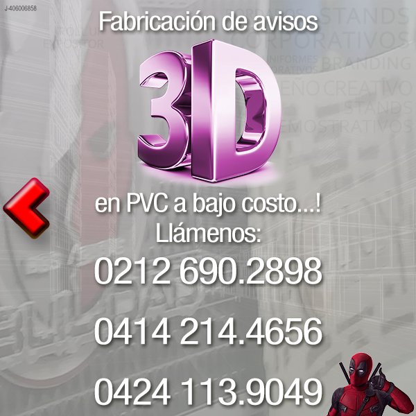 2carasCa's tweet photo. Fabricación de #Avisos PVC en 3D a mejor costo que corpóreo
📞 0414-2144656 | 0424-1139049 | 0212-6902898
📧 2caras.ca@gmail.com
Dos Caras Publicidad, la otra cara la pone Ud.
#2carasca #Caracas #displays #stands #banner #branding #diseño #pop #imagencorporativa 🇻🇪 #3D #26Abr https://t.co/yezbhTVv09