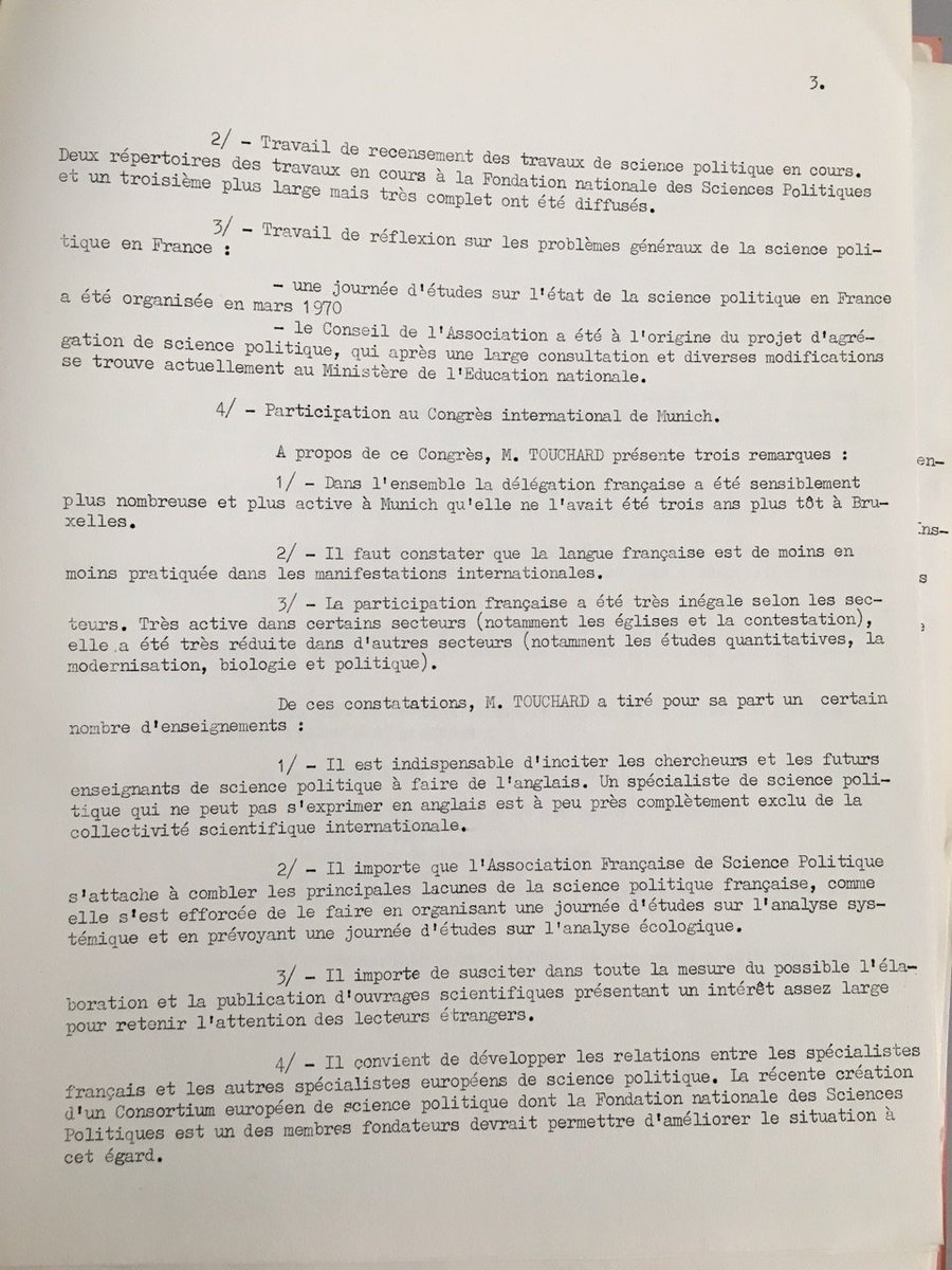 afspinfos's tweet photo. #70ansAFSP En 1970, de retour du congrès de l'@ipsa_aisp à Munich, Jean Touchard alertait déjà sur l'internationalisation de la science politique française en incitant les chercheurs "à faire de l'anglais"...
70 ans après, on en reparlera le 6/5 : https://t.co/obitakUdzB https://t.co/QlsZf5pa3X