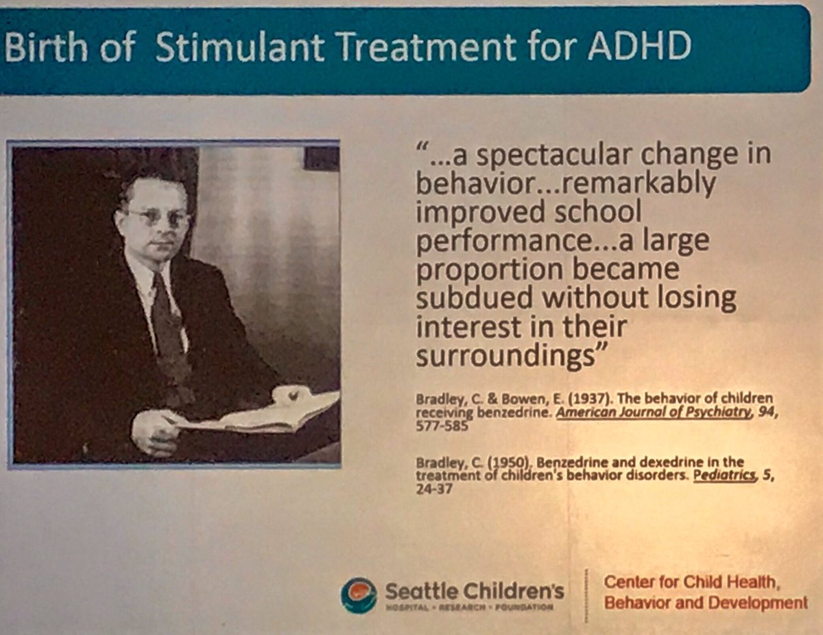 abbasian's tweet photo. Charles Bradley in 1937 gave Benzedrine (an amphetamine) to ‘problem’ children in an attempt to treat ‘headaches’, but noticed improved school performance, social interactions, and emotional responses among other improvements. 
@ADHD_Congress #adhd2019 https://t.co/3SyvjuZgzp
