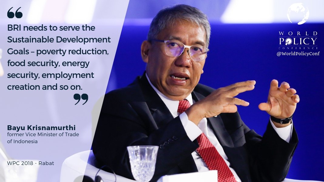 WorldPolicyConf's tweet photo. Dr. Bayu Krisnamurthi @bayukr, former Vice Minister of Trade of #Indonesia 🇮🇩, spoke out during session 11 of the #WPC2018 about #OneBeltOneRoad. Read his full intervention here ➡ https://t.co/hTAnisJ986 #WorldPolicyConf #BRI #SustainableDevelopment https://t.co/QJ511ujjp1