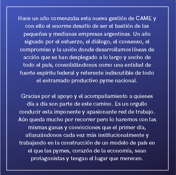 gerardodbeltran's tweet photo. A un año del inicio de esta nueva etapa en CAME, mi agradecimiento para todos los que forman parte de la entidad gremial empresaria más importante de la Argentina. https://t.co/c9bBla4ruM