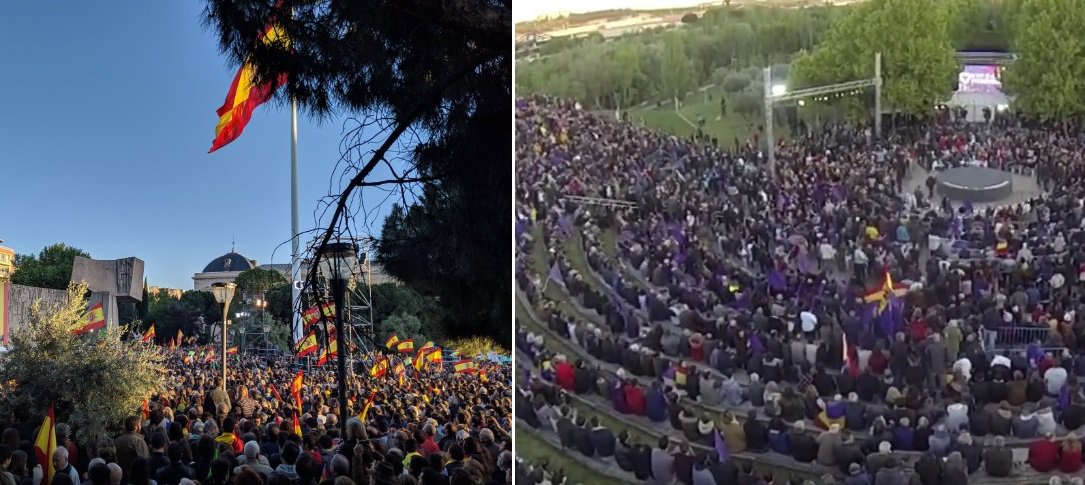 VOX ✅🇪🇸  reúne 25.000 personas en la Plaza de Colón de Madrid, hoy viernes cierre campaña.
PODEMOS ⚅ solamente ha reunido 7.000 personas en el Auditorio del Parque Lineak del Manzanares.
#EspañaViva
#PorEspaña
#CandidatosPorEspaña
#Domingo28abril