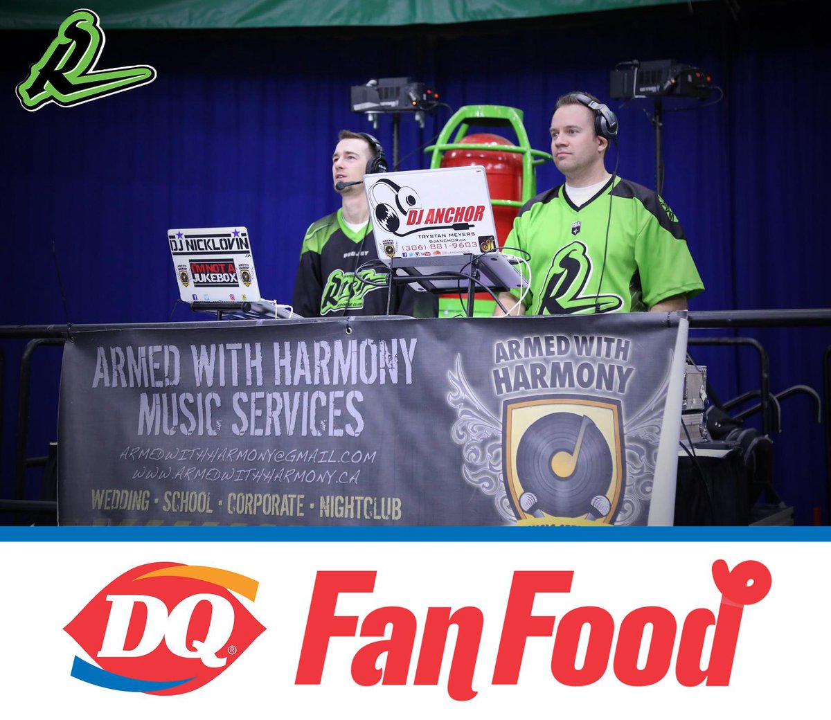 SaskRushLAX's tweet photo. It's #RushDQFanFoodFriday! 🍦
With the @DjAnchor306 from @ArmedWitHarmony, Official #RushDJ!
Q: What is your favourite part of #RushGameDay?
A: The energy from player intro's, the wave & pounding my chest!
Q: Favourite @DQCanada Treat?
A: Oreo Blizzard + Chicken Strip Basket! https://t.co/4pETpJ2tSV