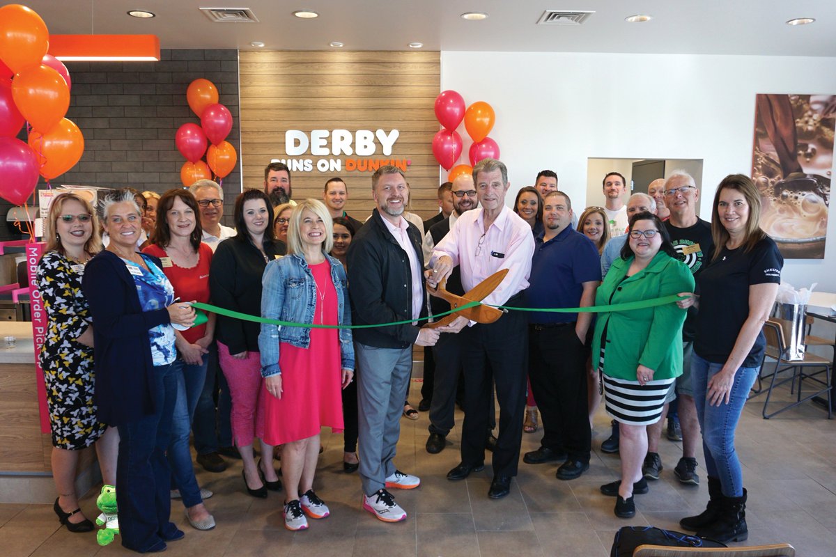 Welcome to the <a href="/DerbyChamber/">Derby Chamber of Commerce</a> <a href="/dunkindonuts/">Dunkin'</a>!
Visit the new Derby Dunkin' location at 2560 N. Rock Road for coffee, espresso, and baked goods. 
#DerbyRunsOnDunkin
