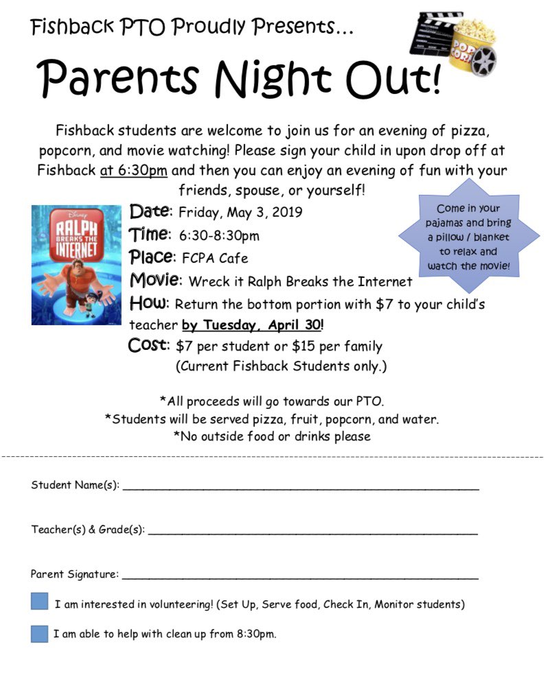FCPA_PTO's tweet photo. Parents Night Out will be held on Friday, May 3 from 6:30-8:00 pm &amp; we are in need of our fantastic volunteers! We need volunteers to assist with serving pizza , watching the kids and clean-up. Thank you
in advance for your help. @FcpaMsdpike https://t.co/mpPFgisIdi https://t.co/Wt2U5N1BPS