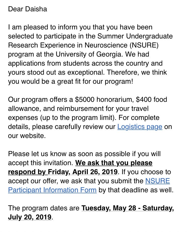 daishagesare's tweet photo. 12 applications. 10 rejection letters.
I almost gave up. Then it happened β I received my first choice summer internship at UGA π
βFor the lovers of God may suffer adversity and stumble seven times, but they will continue to rise over and over again.β - Proverbs 24:16 TPT https://t.co/mQF7Q57Cxn