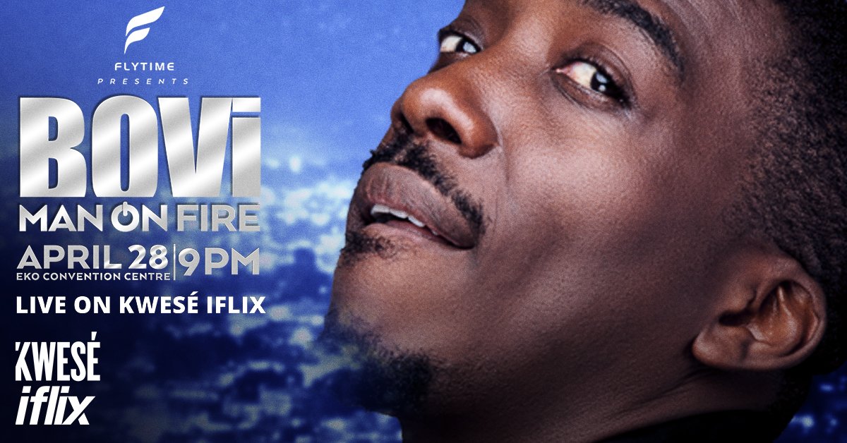 It’s #BoviDay!!!! Tonight, @officialbovi closes the curtain on his hit stand-up comedy series #BoviManonFire. 

Set your reminders wherever in Nigeria to watch the FREE LIVE STREAM only on the #kweseiflix app bit.ly/2lexjQZ

<a href="/flytimenetwork/">Flytime</a> @kwese_NG <a href="/kfsnigeria/">Kwesé Free Sports NG</a>