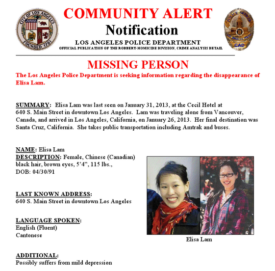 TrueCrimeFix's tweet photo. #FREAKYFRIDAY She was reported missing at the beginning of Feb 2013. Guests at the hotel started to complain about their water being dirty.  Maintenance workers then discovered her body while investigating the water supply. #ElisaLam #Unsolvedcases #Mystery #truecrime https://t.co/DRYEUtEKoR