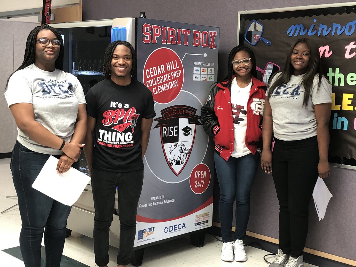 A couple of our BPA/DECA members going over to <a href="/CHISDCP/">Collegiate Prep</a> to show them how to work the #spiritbox ‼️